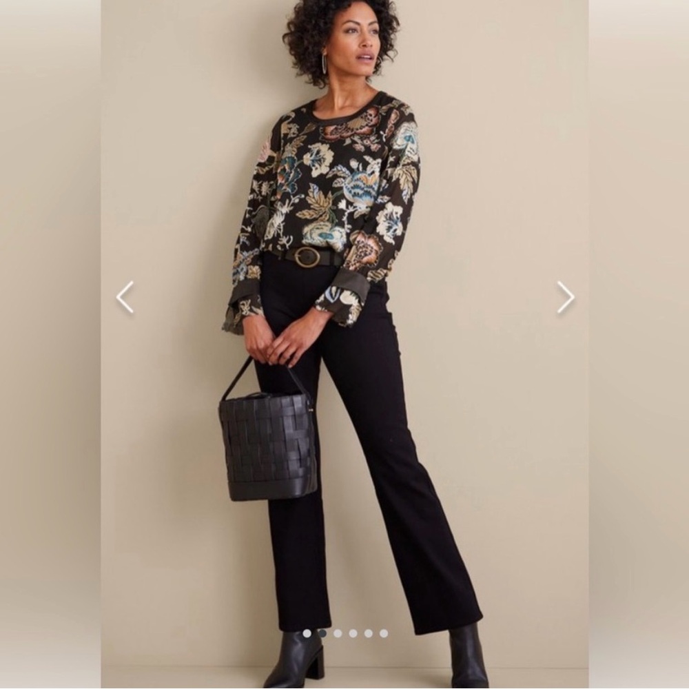 Soft Surroundings Deanna Floral Black Blouse Multifloral Medium - Picture 4 of 16